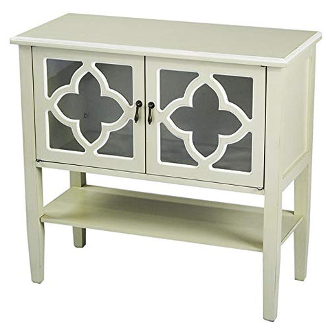 ArtFuzz 30 inch Beige Wood Clear Glass Console Cabinet with 2 Doors and a Shelf