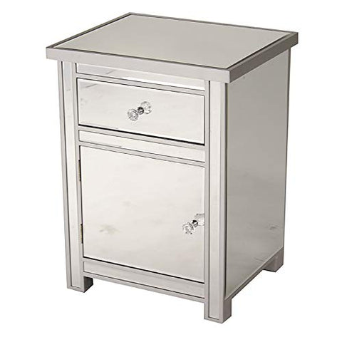 ArtFuzz 25.2 inch Silver Wood Accent Cabinet with a Mirrored Glass Drawer and Door