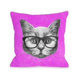 One Bella Casa Hipster Cat - Gray Purple Throw Pillow by OBC 16 X 16