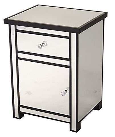 ArtFuzz 25.2 inch Black Wood Accent Cabinet with a Mirrored Glass Drawer and Door