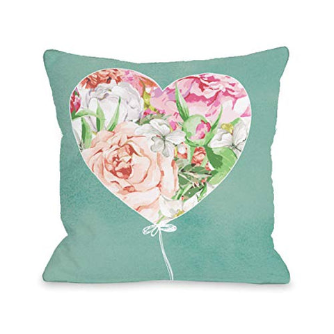 One Bella Casa Floral Balloon Heart - Multi Throw Pillow by OBC 16 X 16