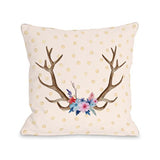 One Bella Casa Antler Flowers - Multi Throw Pillow by OBC 16 X 16