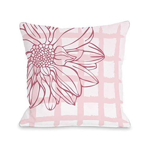 One Bella Casa Crosshatch Flower Pink - Pink Throw Pillow by OBC 18 X 18
