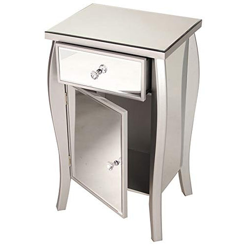 ArtFuzz 30.45 inch Silver Wood Tall Accent Cabinet with a Mirrored Glass Drawer and Door