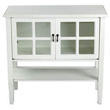 30 inch Antique White Wood Clear Glass Console Cabinet with a Shelf and 2 Doors
