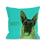 One Bella Casa Personalized Whisker Dogs Shephard - Blue Green Throw Pillow by OBC 18 X 18