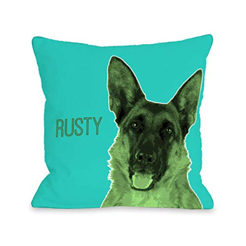 One Bella Casa Personalized Whisker Dogs Shephard - Blue Green Throw Pillow by OBC 18 X 18