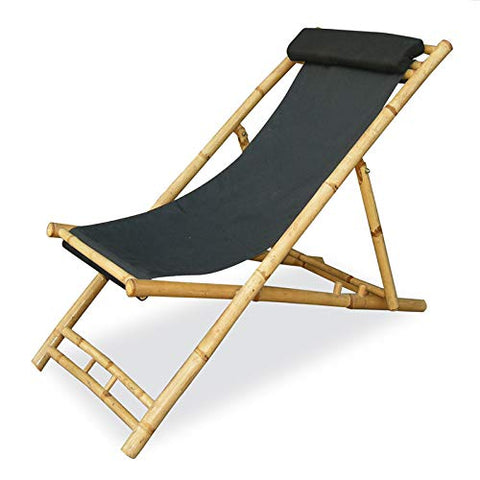 ArtFuzz 30 inch 2 Natural and Black Bamboo Folding Sling Chairs