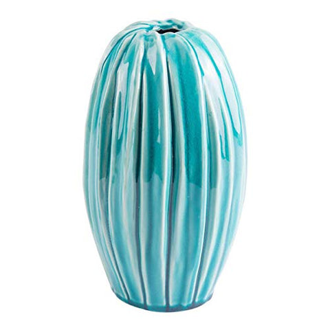 ArtFuzz 6.7 inch X 6.7 inch X 11.2 inch Deep Green Ceramic Grooves Vase