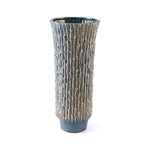 ArtFuzz 7.7 inch X 7.7 inch X 17.9 inch Blue and Gold Ceramic Vase