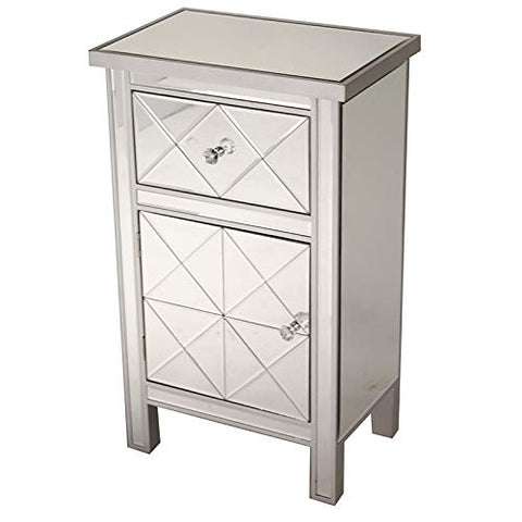 ArtFuzz 32.7 inch Silver Wood Beveled Glass Accent Cabinet with a Drawer and a Door