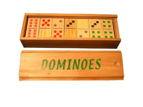 Color Wood Dominoes in wooden box