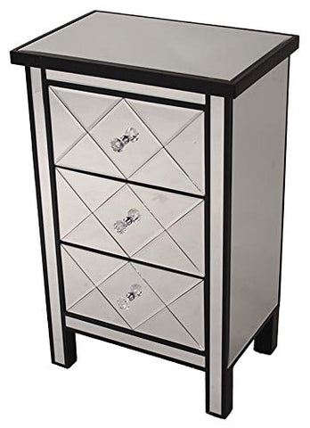 ArtFuzz 31 inch Black Wood Accent Cabinet with 3 Beveled Mirrored Drawers