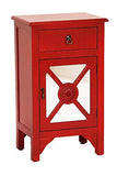 ArtFuzz Red Wood Mirrored Glass Accent Cabinet with a Drawer, a Door and Trellis Inserts