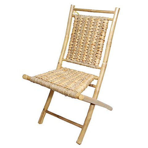 ArtFuzz 36 inch 2 Natural Bamboo Folding Chairs with an Arrow Hyacinth Weave