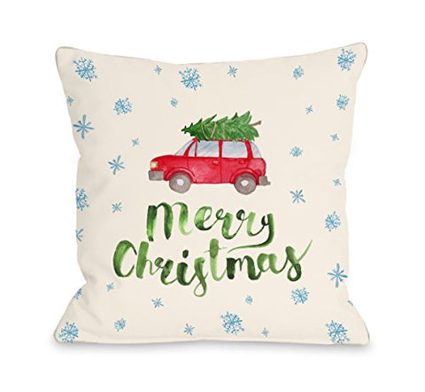 One Bella Casa Merry Christmas Car Tree - Multi Throw Pillow by OBC 16 X 16
