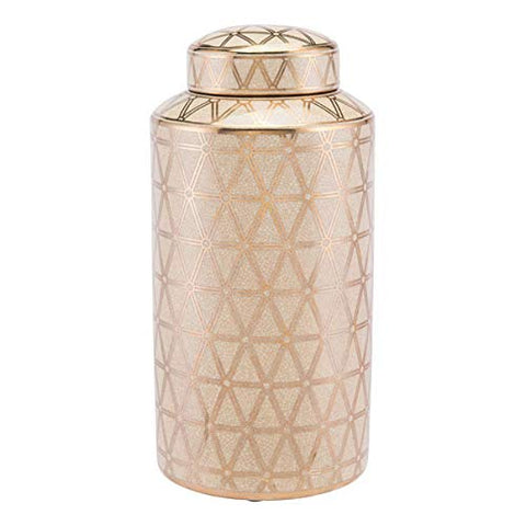 ArtFuzz 7.1 inch X 7.1 inch X 14.4 inch Gold and Yellow Ceramic Link Covered Jar