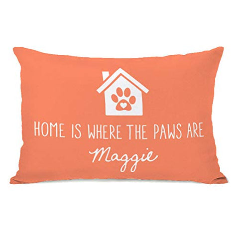 One Bella Casa Personalized Home is Where The Paws are Maggie - Melon Lumbar Pillow by OBC 14 X 20