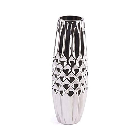 ArtFuzz 4.3 inch X 4.3 inch X 13.6 inch Fascinating Moroccan-Design Inspired Silver Ceramic Vase