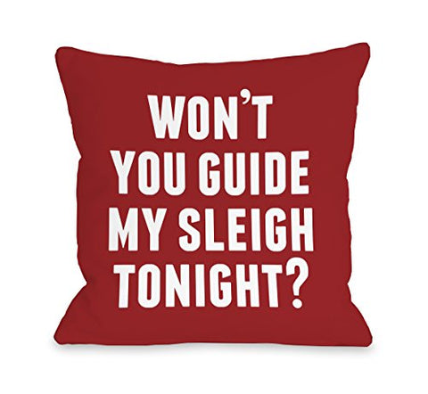 One Bella Casa Bold Guide My Sleigh - Red Throw Pillow by OBC 16 X 16