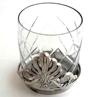 Set Of 3  Nickel Base & Glass Cup