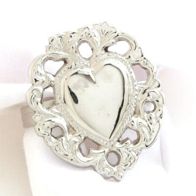 Set Of 4  Nickel Heart Napkin Ring
