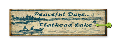 Retro Canoe Sign, Peaceful Days Metal 10x36