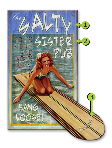 Salty Surfer Beach Pub Wood 28x48