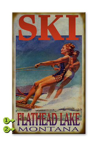 Water Ski Couple Wood 18x30