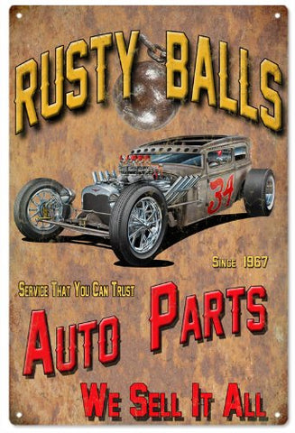 ArtFuzz Rusty Balls Garage Shop Reproduction Hot Rod Metal Sign 18x30