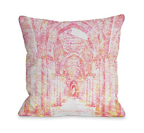 One Bella Casa Corridor - White Pink Throw Pillow by OBC 16 X 16