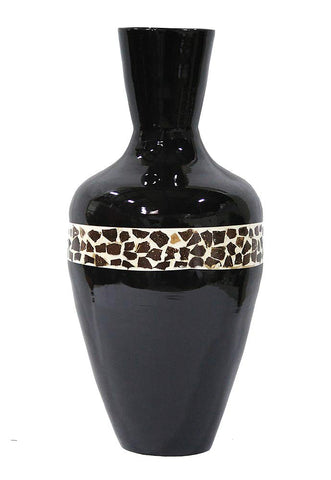 ArtFuzz 29 inch Spun Bamboo Floor Vase - Bamboo in Black Lacquer W/Brown Coconut Shell