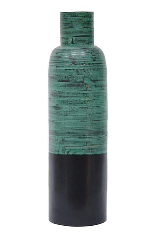 ArtFuzz 36 Spun Bamboo Bottle Vase - Bamboo in Distressed Blue & Matte Black