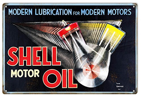 ArtFuzz Shell Gas Station Reproduction Motor Oil Man Cave Metal Sign 18x30