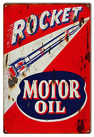 ArtFuzz Rocket Motor Oil Reproduction Gas Station Man Cave Metal Sign 18x30