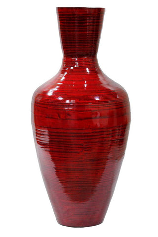 ArtFuzz 29 inch Spun Bamboo Floor Vase - Bamboo in Red Lacquer