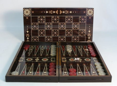 World Wise Imports 19 in. Floral Wooden Backgammon Set with Chessboard