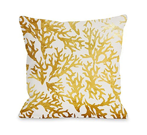 One Bella Casa Coral Gold - Gold Throw Pillow by OBC 16 X 16
