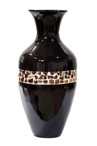 ArtFuzz 25 inch Spun Bamboo Floor Vase - Bamboo in Black Lacquer W/Brown Coconut Shell