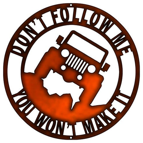 ArtFuzz Dont Follow Me Jeep Cut Out Faux Copper Finish Metal Sign 14.5x14.5