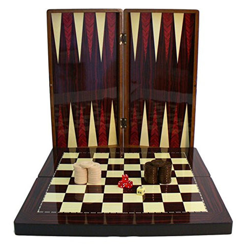 High Gloss Wood Grain Folding Backgammon Set with Chessboard by World Wise Imports