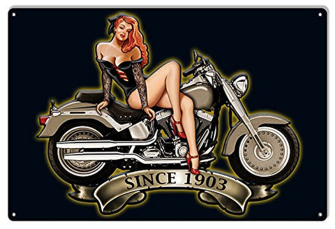 ArtFuzz Pin Up Girl Motorcycle 1903 Series Metal Sign by Steve McDonald 12x18