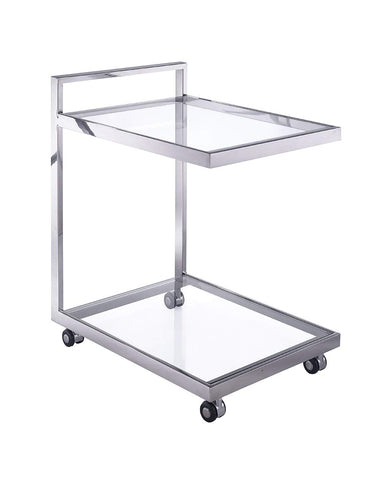 ArtFuzz Side Table/Bar Cart, Clear Glass, Stainless Steel Base On Castors