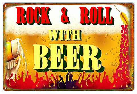 ArtFuzz Rock and Roll Beer Man Cave Metal Sign by Phil Hamilton 12x18