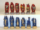 Dragon's Keep - Justice vs. Evil Painted Resin Chessmen on Blue/Grey Chess Board