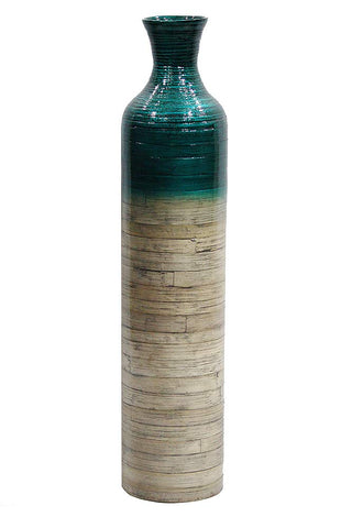 ArtFuzz 32 inch Spun Bamboo Bottle Vase - Bamboo in Metallic Teal & Natural Bamboo