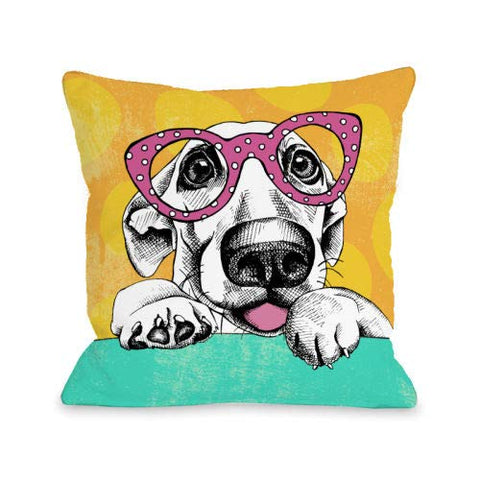 One Bella Casa Wacky Pup - Multi Throw Pillow by OBC 16 X 16