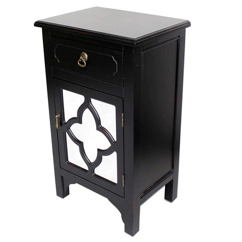 ArtFuzz 30 inch Black Wood Mirrored Glass Accent Cabinet with a Drawer and a Door
