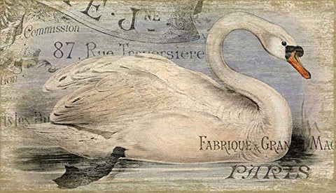ArtFuzz Suzanne nicoll French swan Printed to Distressed Wood Wood Sign 15x26 Special