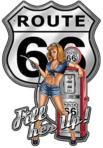 ArtFuzz Route 66 Pin Up Girl Cut Out Sign by Steve McDonald 18x26